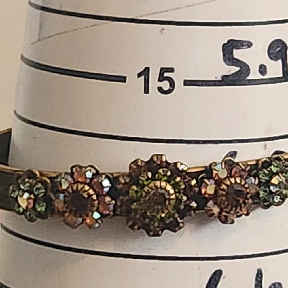 Liz Palacios Brass Crystal Floral Cuff Bracelet and Hoop Earring Set Vintage - Picture 13 of 16